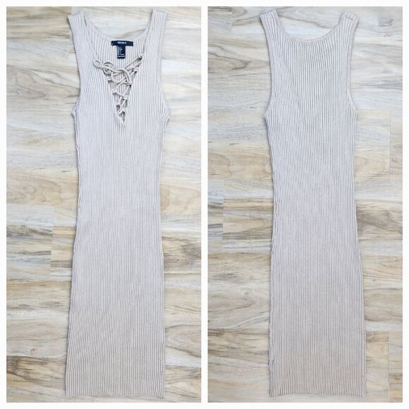 🔹️Forever 21 Tan Ribbed Bodycon Sleeveless Dress Large - Picture 7 of 12